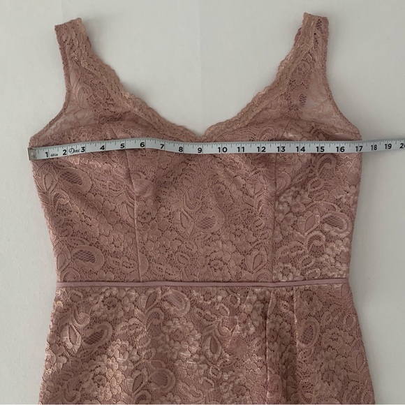 New! David’s Bridal Rose Gold Metallic V-Neck Sheath Cocktail Dress with Straps - Picture 10 of 16
